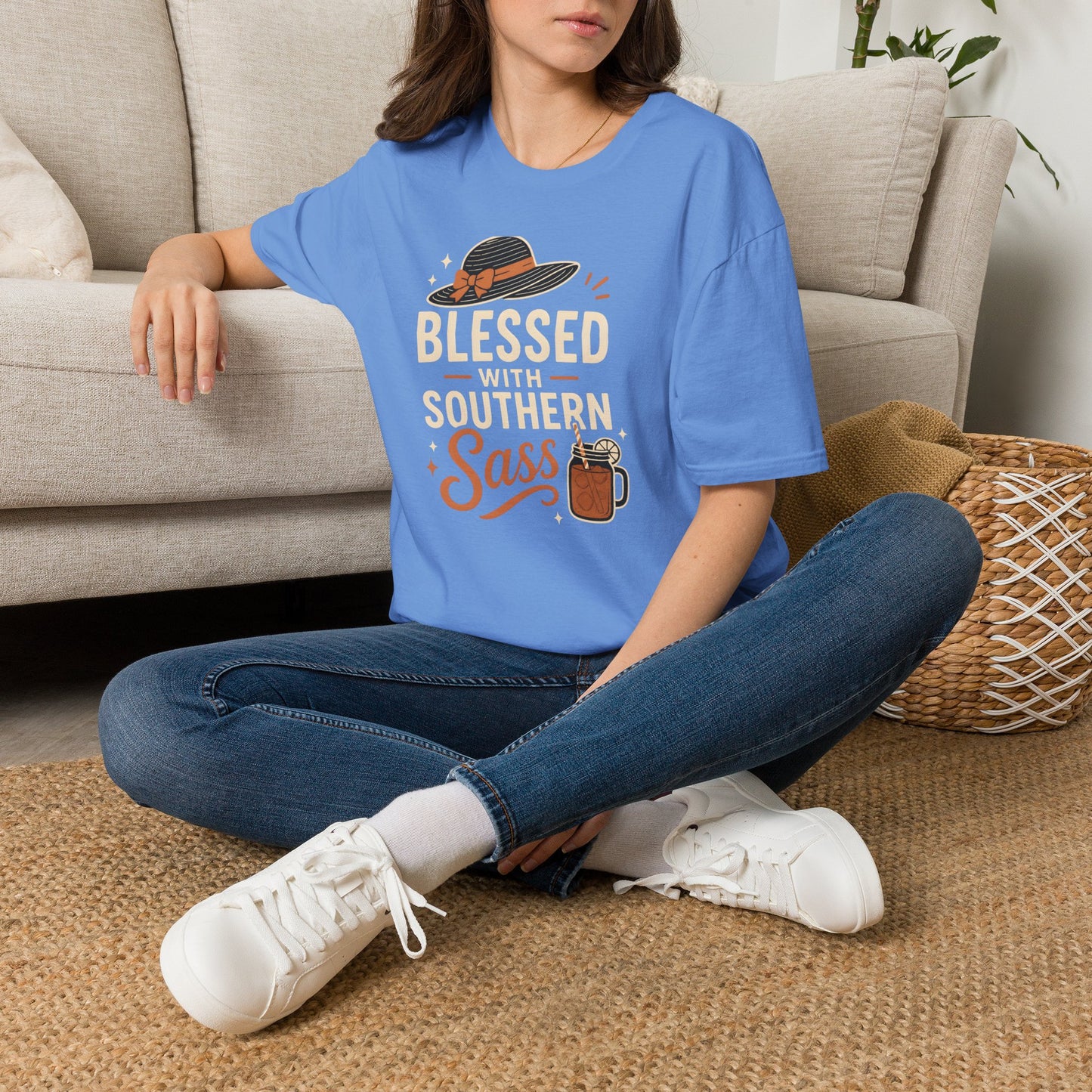 Blessed With Southern Sass Hat And Sweet Tea T-Shirt