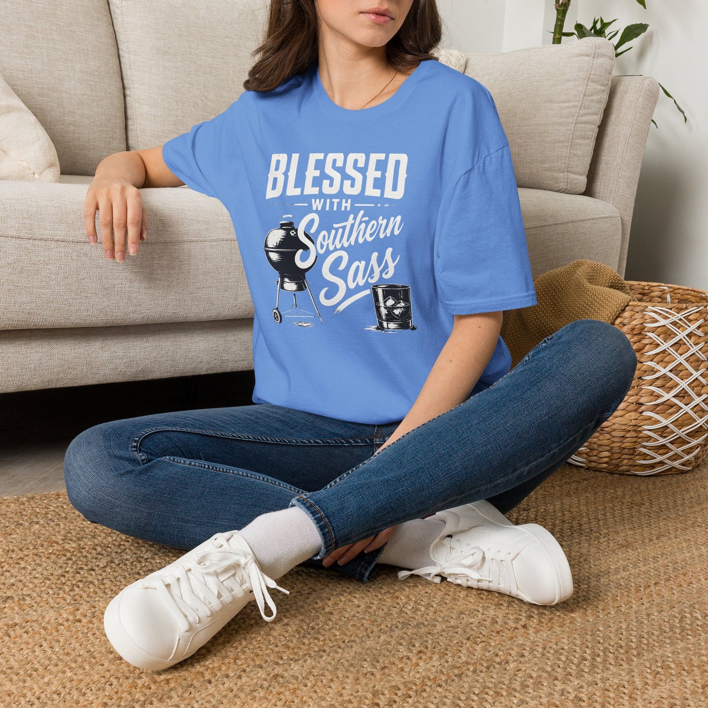 Blessed With Southern Sass BBQ Grill Whiskey T-Shirt