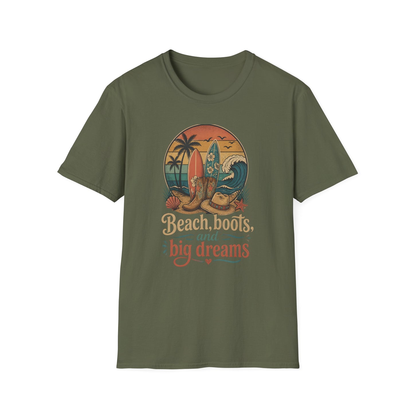 Beach Boots Surfing Big Dreams Summer Vacation Ocean T-Shirt