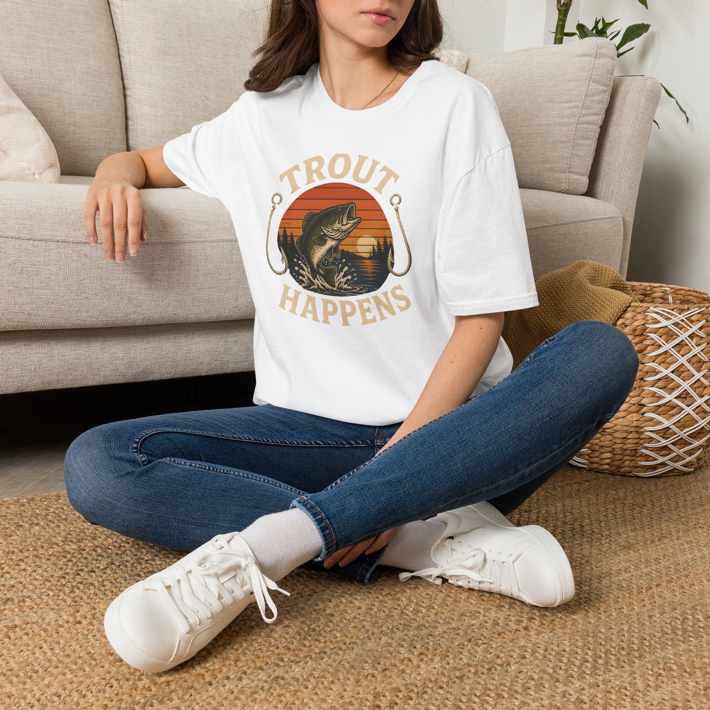 Trout Fishing Outdoors Bass Angler Fisherman Nature Sunset T-Shirt