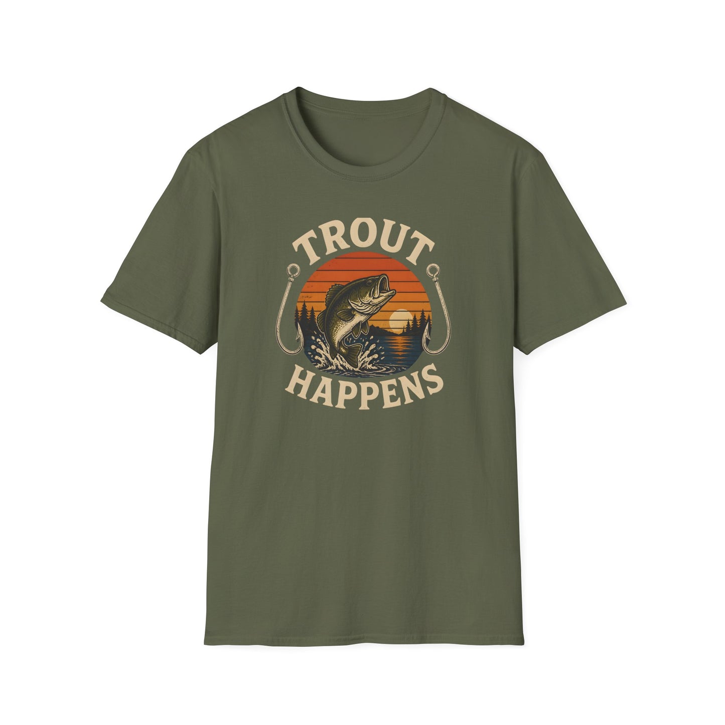 Trout Fishing Outdoors Bass Angler Fisherman Nature Sunset T-Shirt