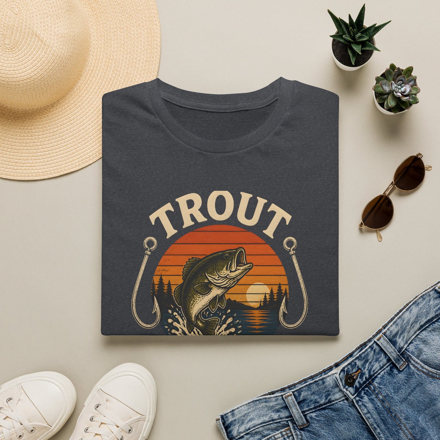 Trout Fishing Outdoors Bass Angler Fisherman Nature Sunset T-Shirt