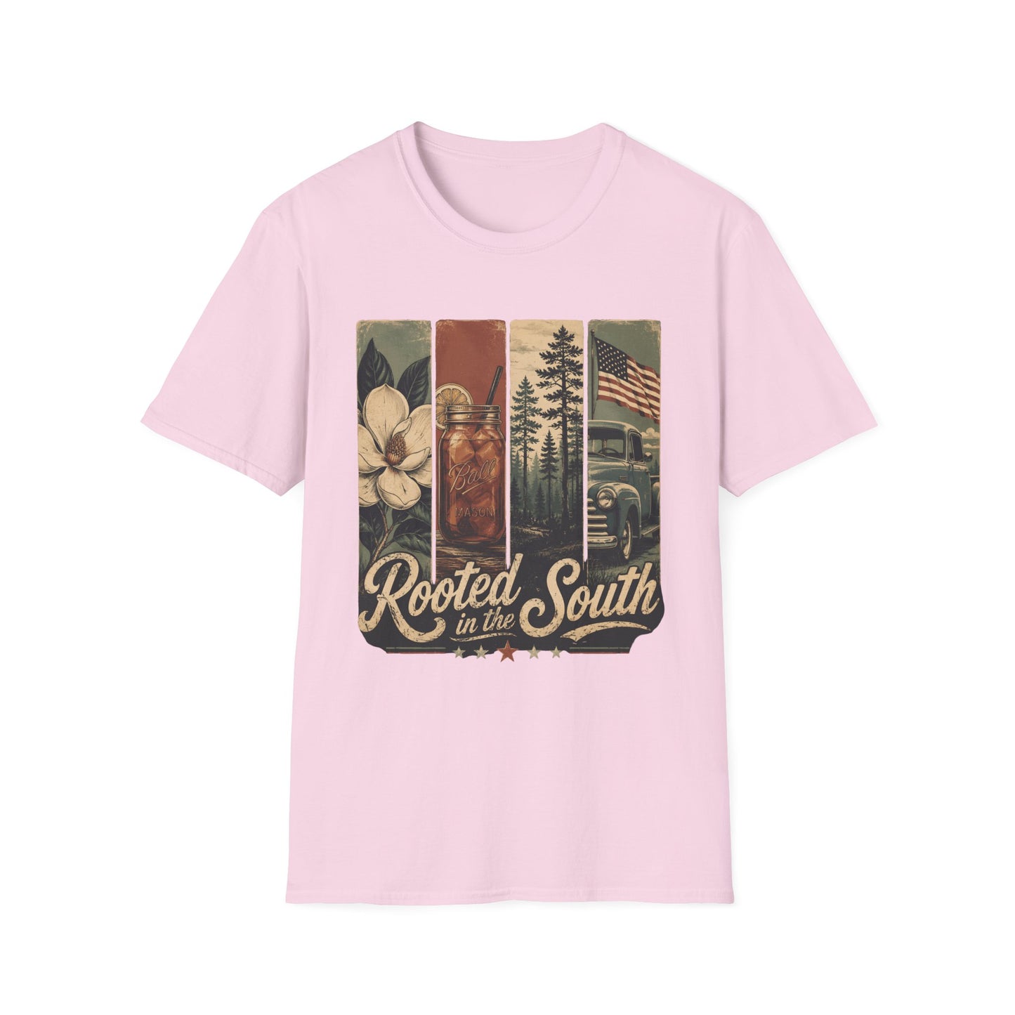 Rooted South Vintage Mason Jar Magnolia Flag T-Shirt