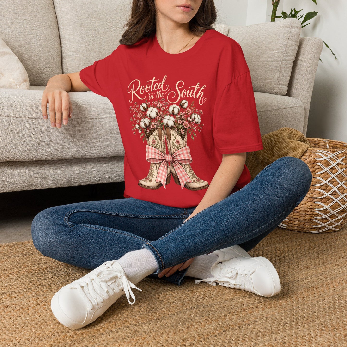 Rooted in the South Floral Cowboy Boots T-Shirt