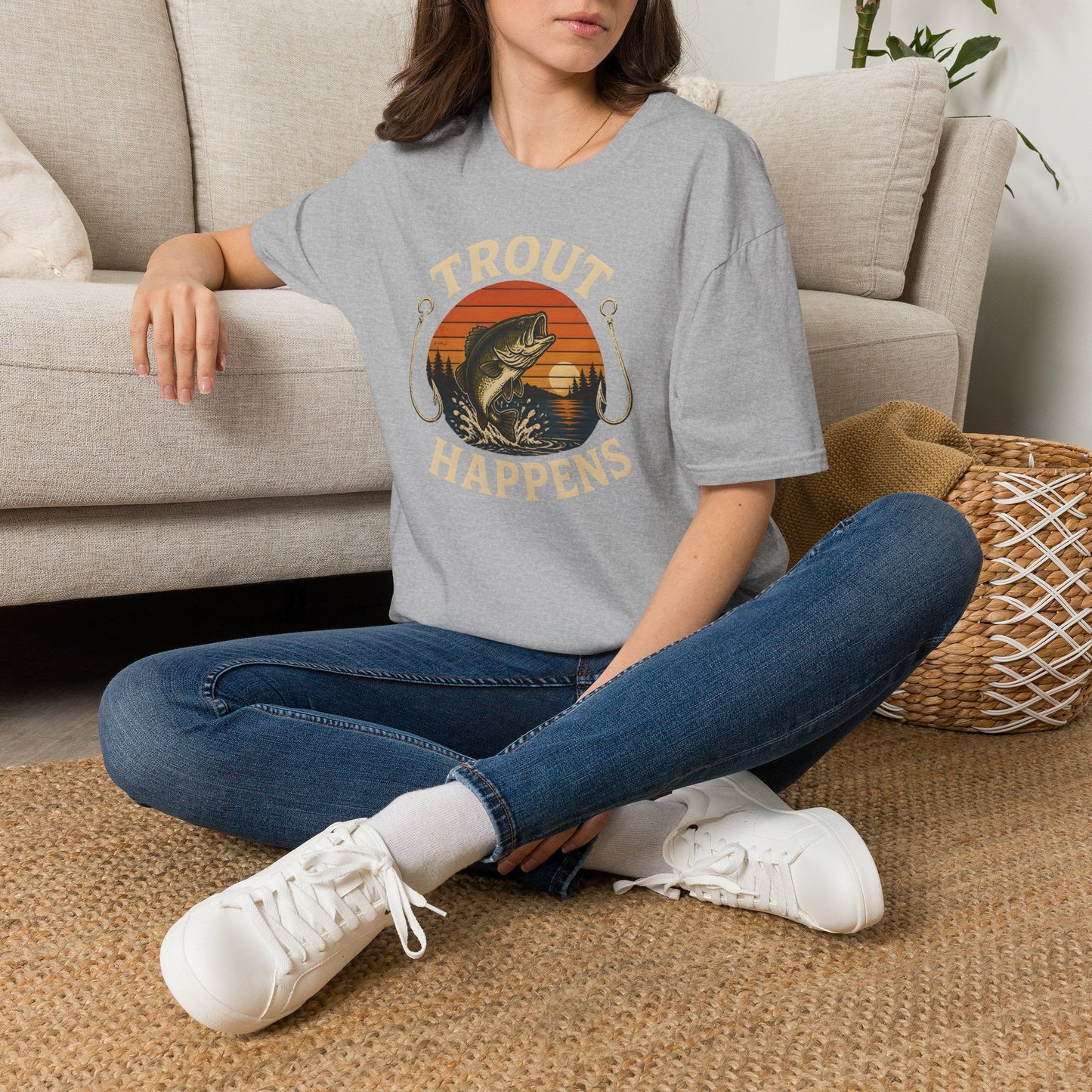 Trout Fishing Outdoors Bass Angler Fisherman Nature Sunset T-Shirt