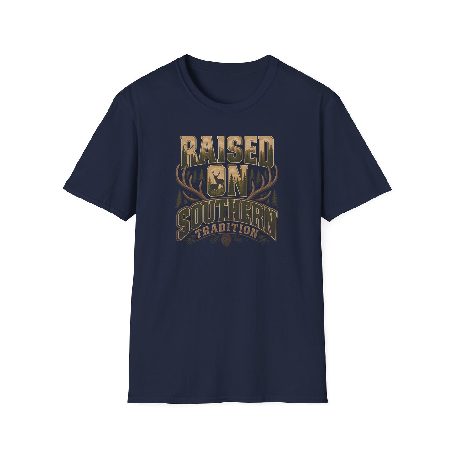Raised On Southern Tradition Deer Antlers Pinecone T-Shirt