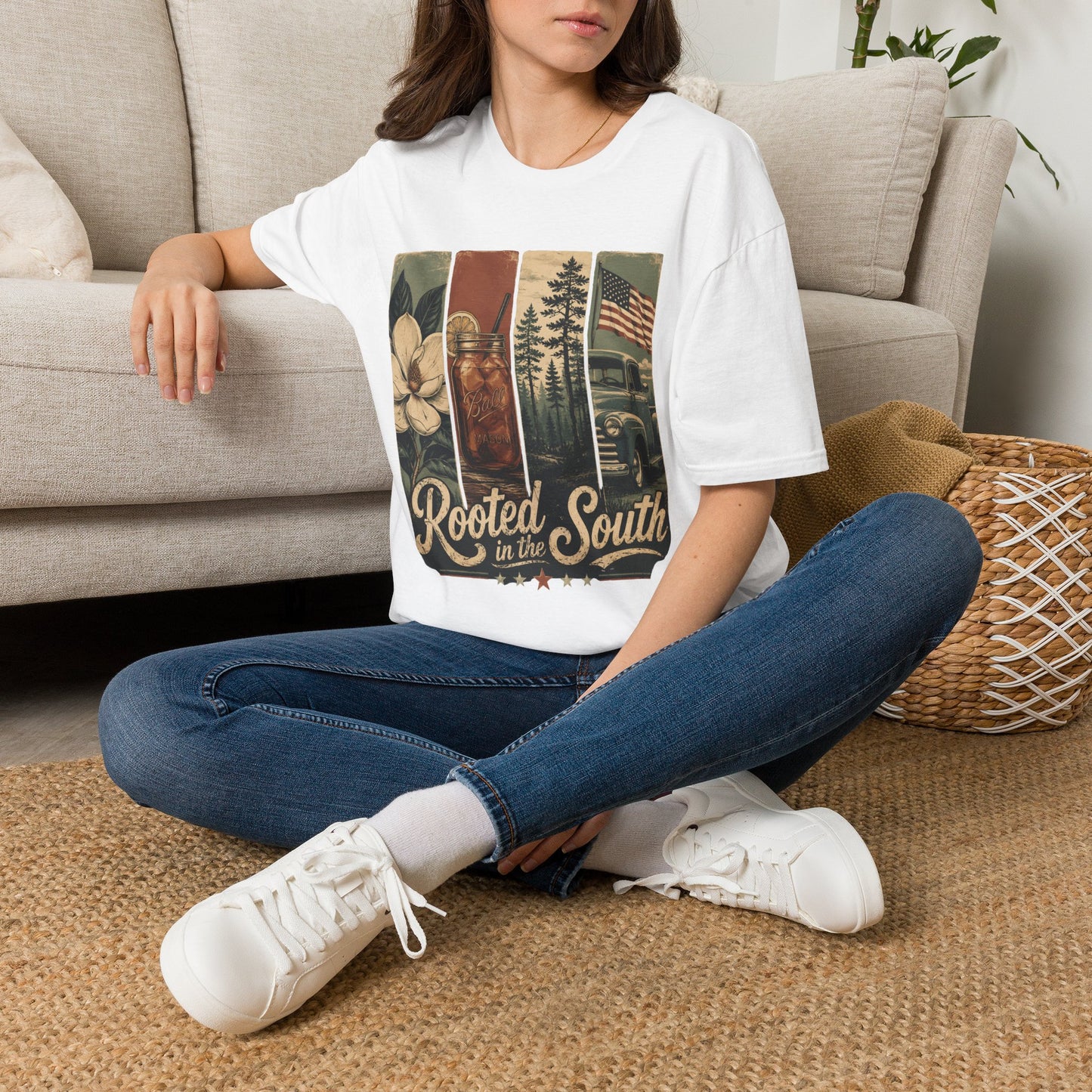 Rooted South Vintage Mason Jar Magnolia Flag T-Shirt