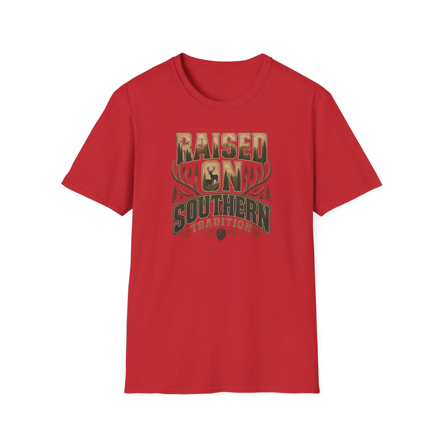 Raised On Southern Tradition Deer Antlers Pinecone T-Shirt