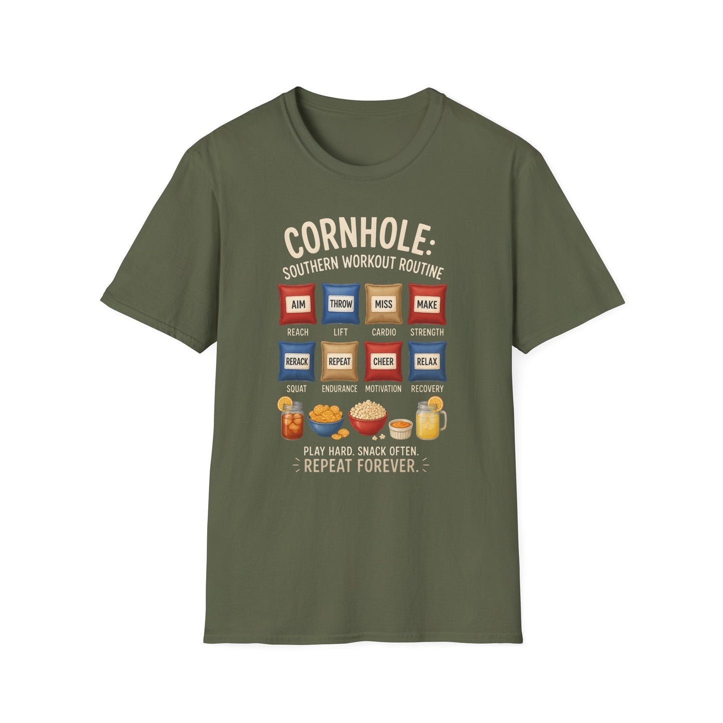 Cornhole Southern Workout Routine Play Hard Snack Often T-Shirt