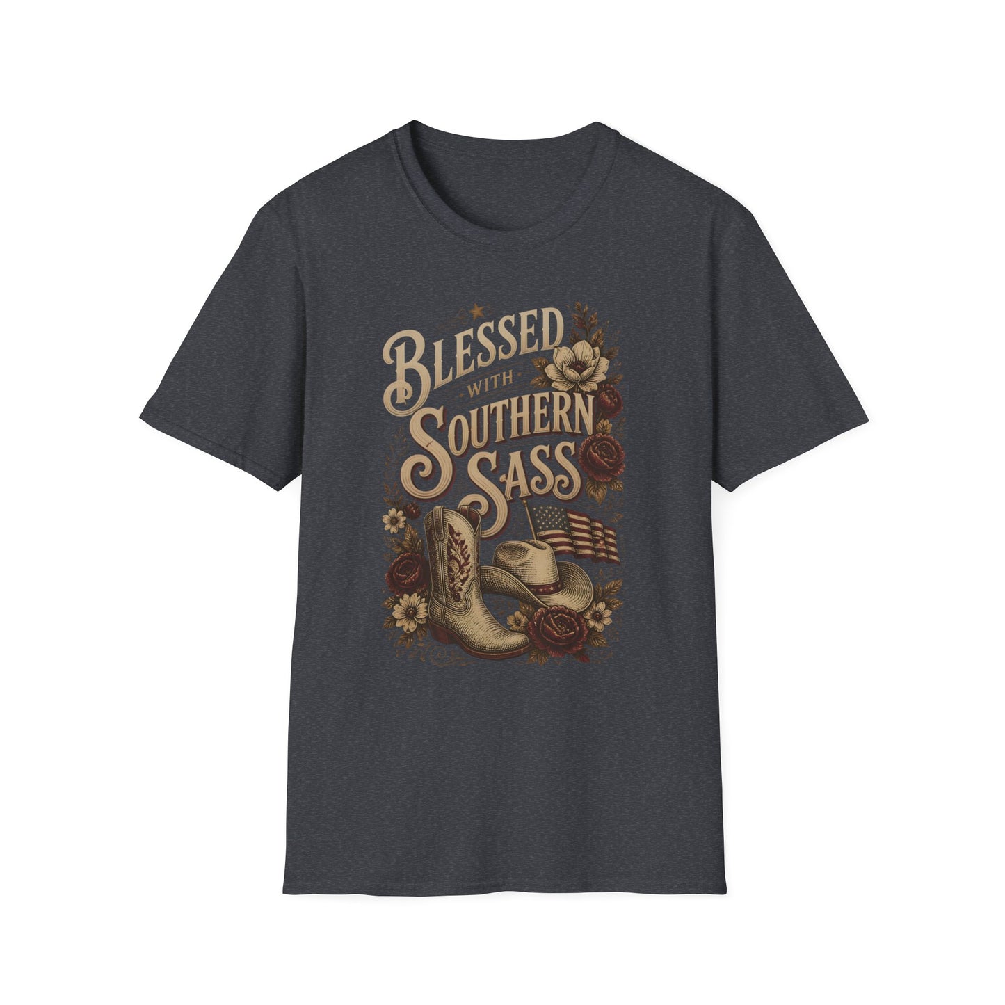 Blessed With Southern Sass Cowboy Boots Hat Flag T-Shirt