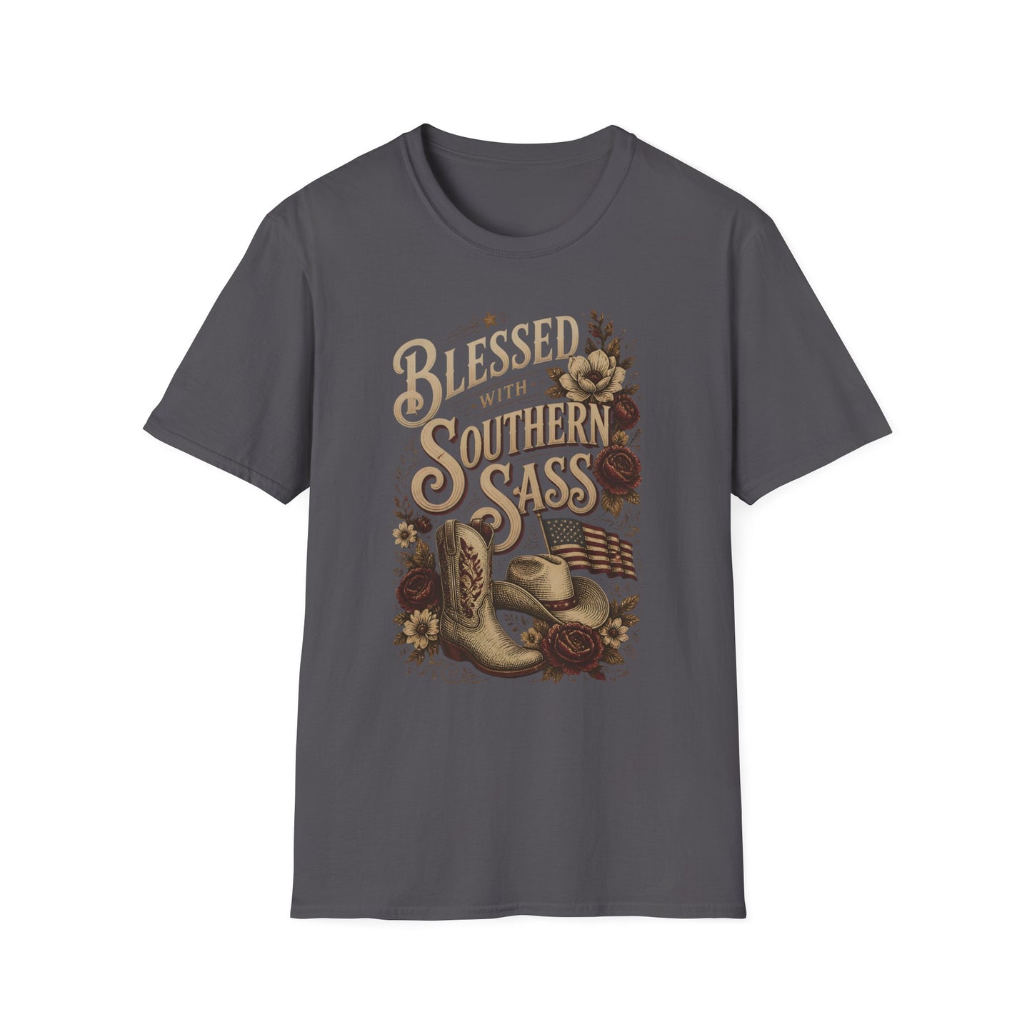 Blessed With Southern Sass Cowboy Boots Hat Flag T-Shirt