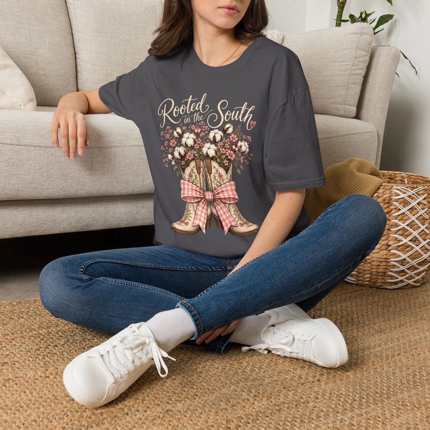 Rooted in the South Floral Cowboy Boots T-Shirt