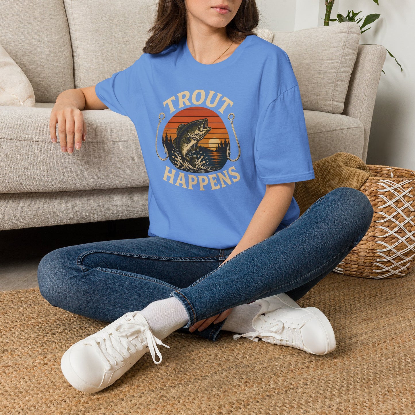 Trout Fishing Outdoors Bass Angler Fisherman Nature Sunset T-Shirt