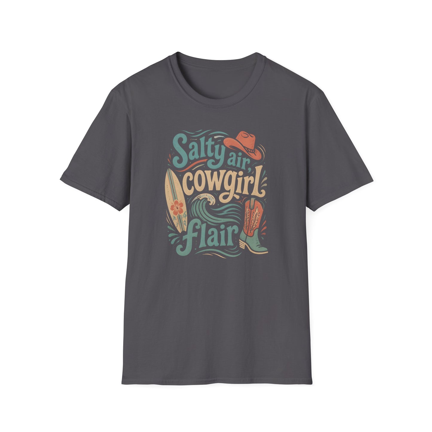 Salty Air Cowgirl Surfing Beach Western Boots Hat T-Shirt