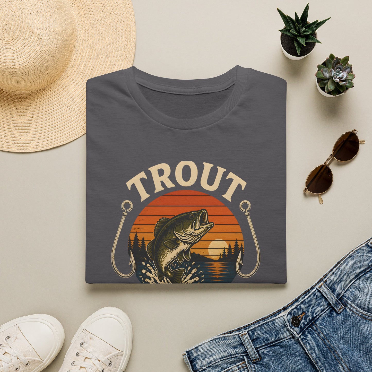 Trout Fishing Outdoors Bass Angler Fisherman Nature Sunset T-Shirt