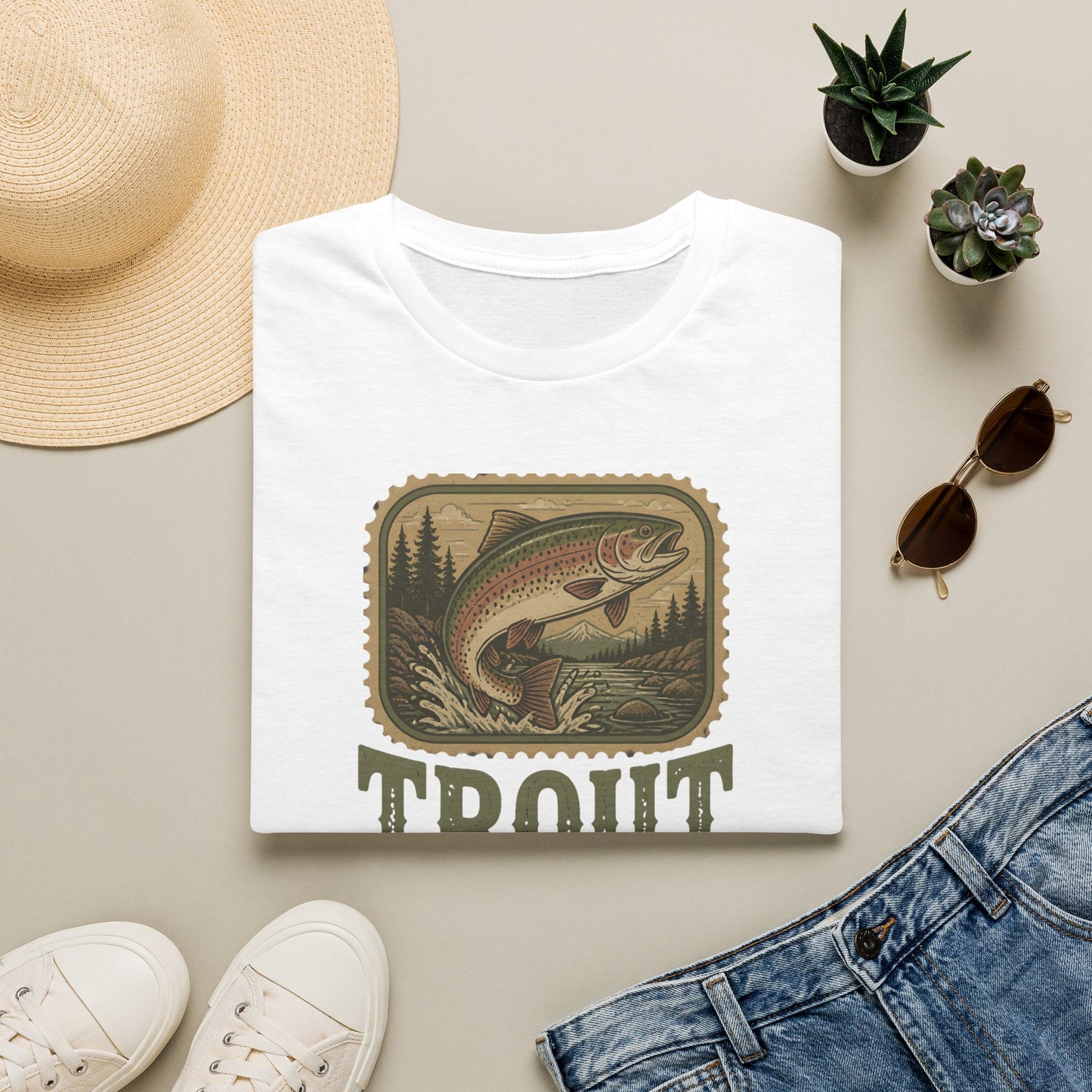 Trout Fishing Outdoors Nature River Mountain Wildlife T-Shirt