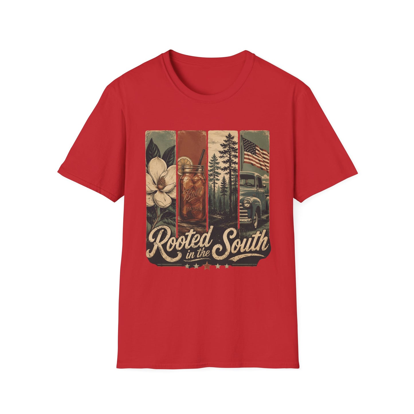 Rooted South Vintage Mason Jar Magnolia Flag T-Shirt