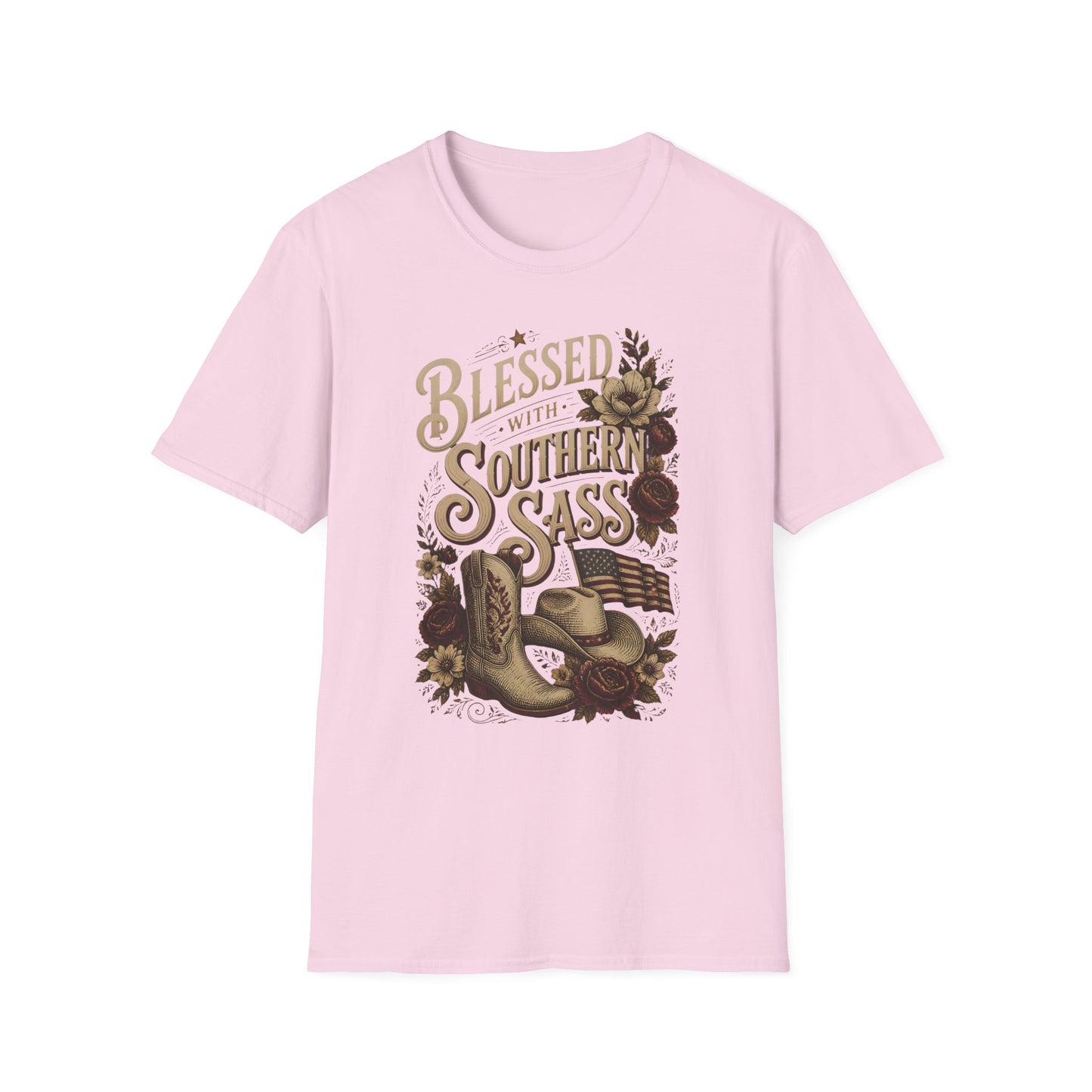 Blessed With Southern Sass Cowboy Boots Hat Flag T-Shirt