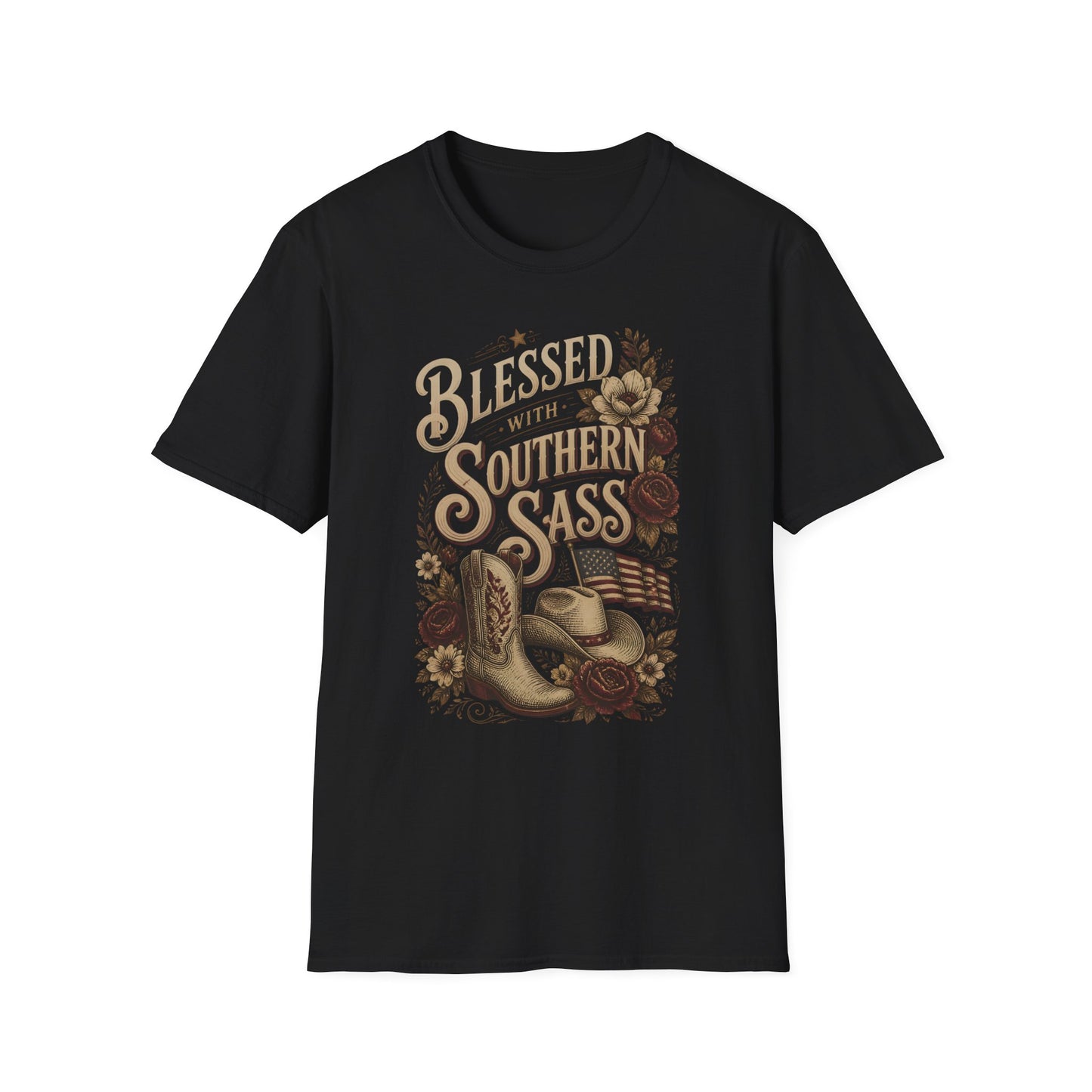 Blessed With Southern Sass Cowboy Boots Hat Flag T-Shirt