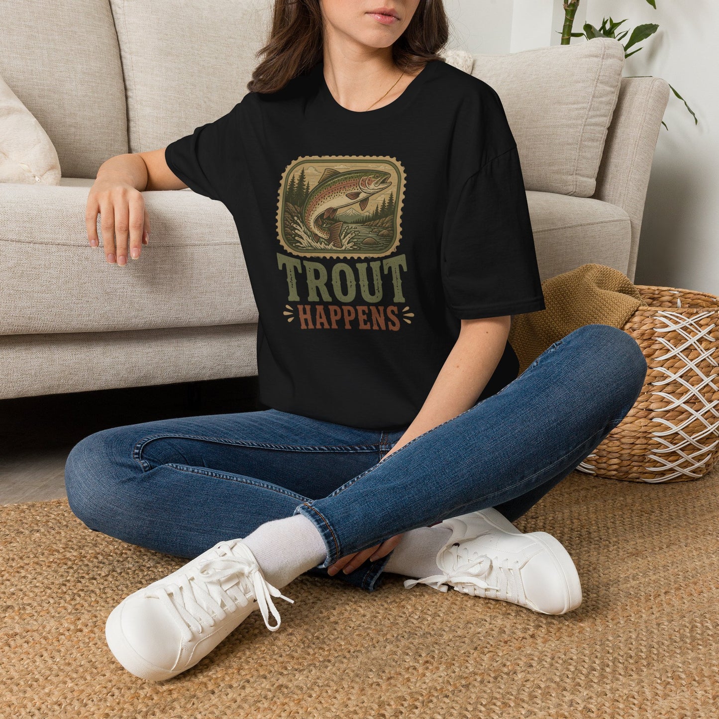 Trout Fishing Outdoors Nature River Mountain Wildlife T-Shirt