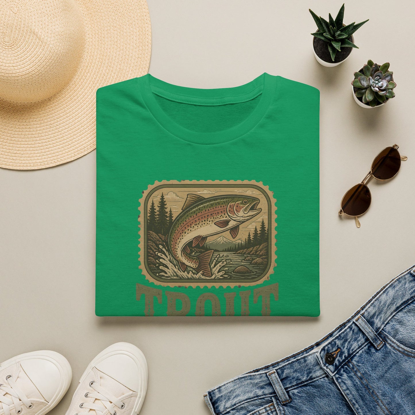 Trout Fishing Outdoors Nature River Mountain Wildlife T-Shirt