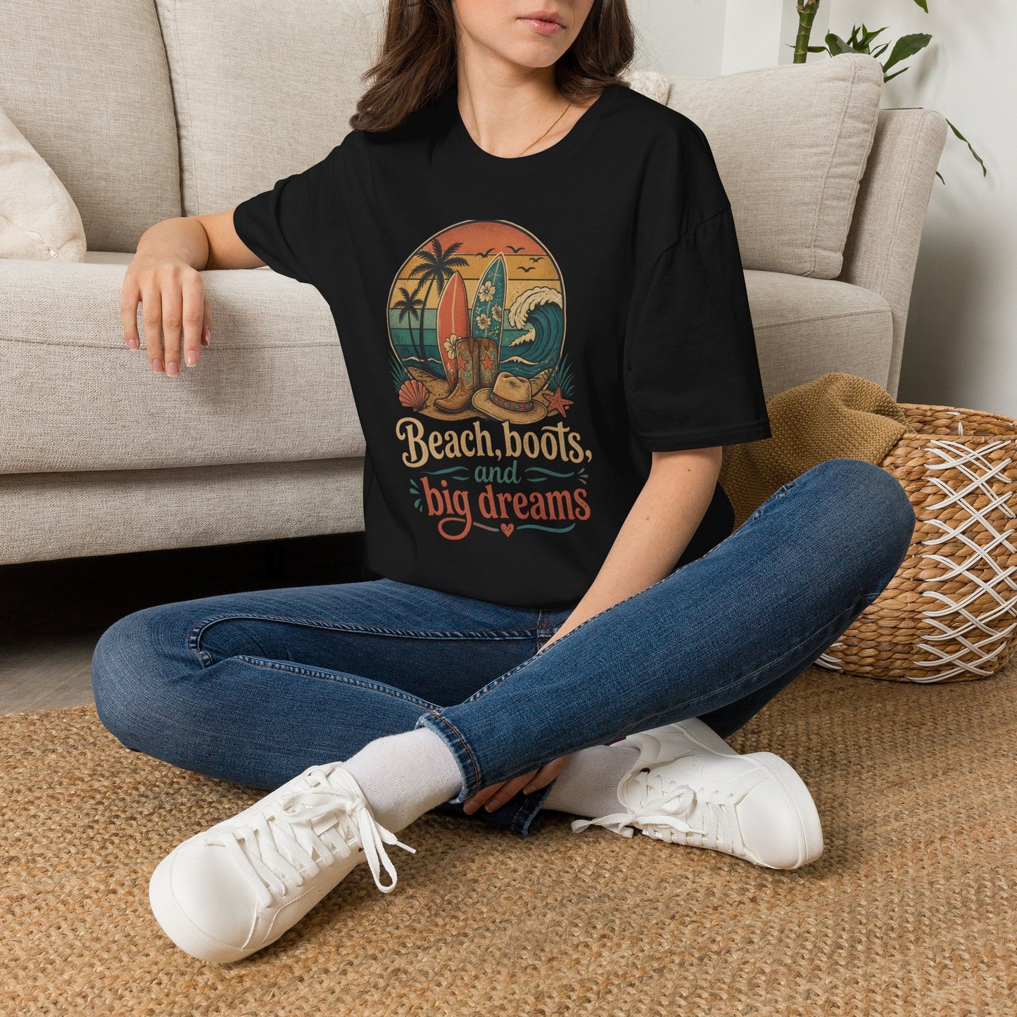 Beach Boots Surfing Big Dreams Summer Vacation Ocean T-Shirt