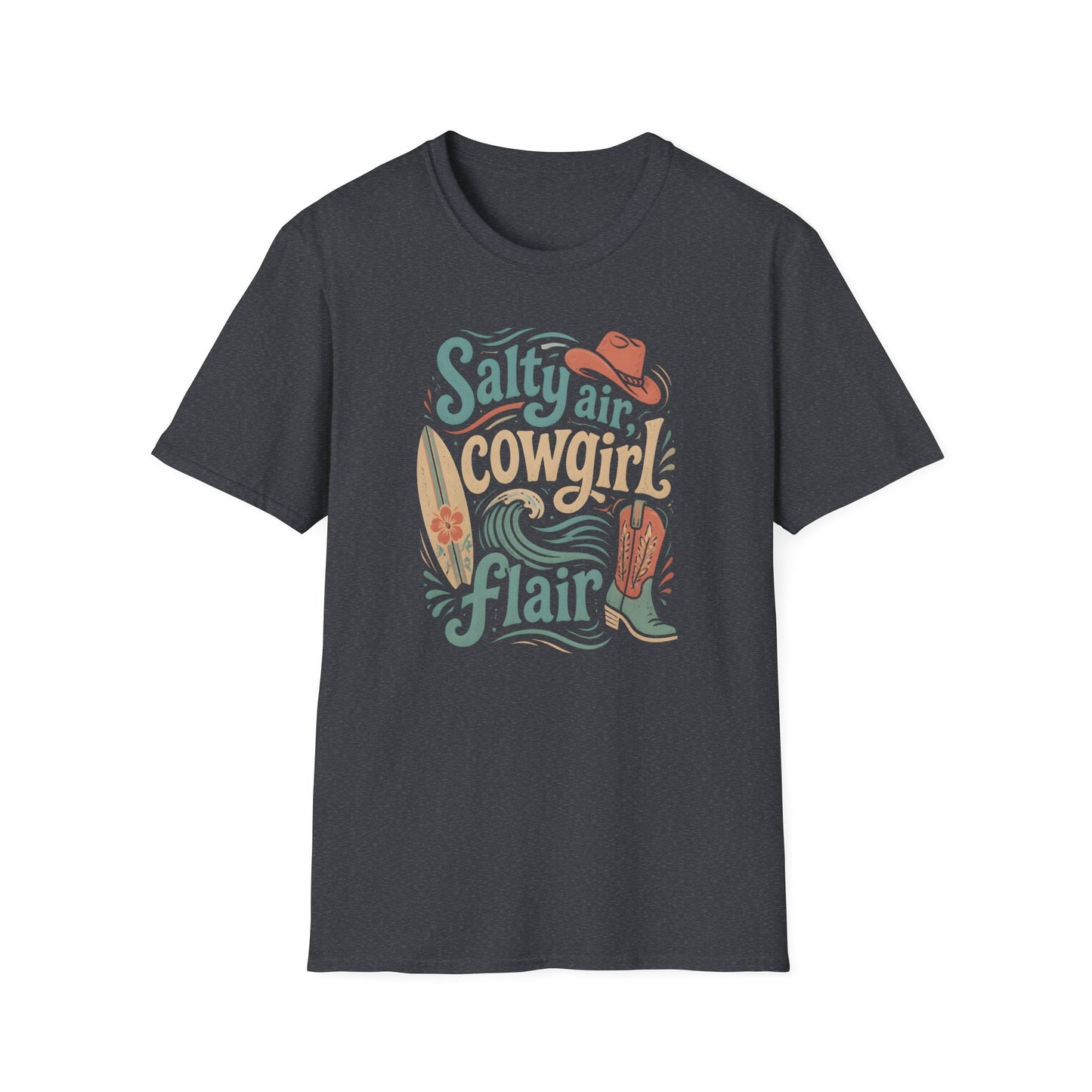 Salty Air Cowgirl Surfing Beach Western Boots Hat T-Shirt