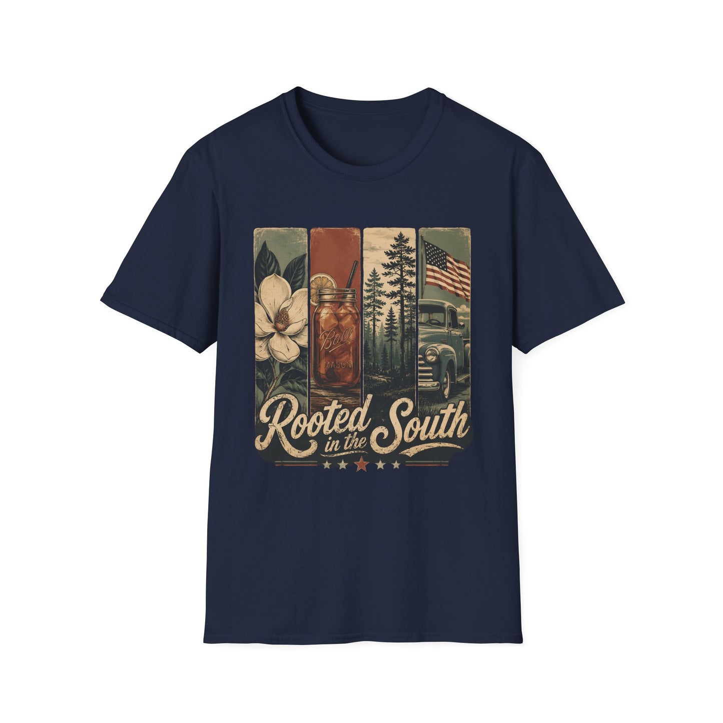 Rooted South Vintage Mason Jar Magnolia Flag T-Shirt
