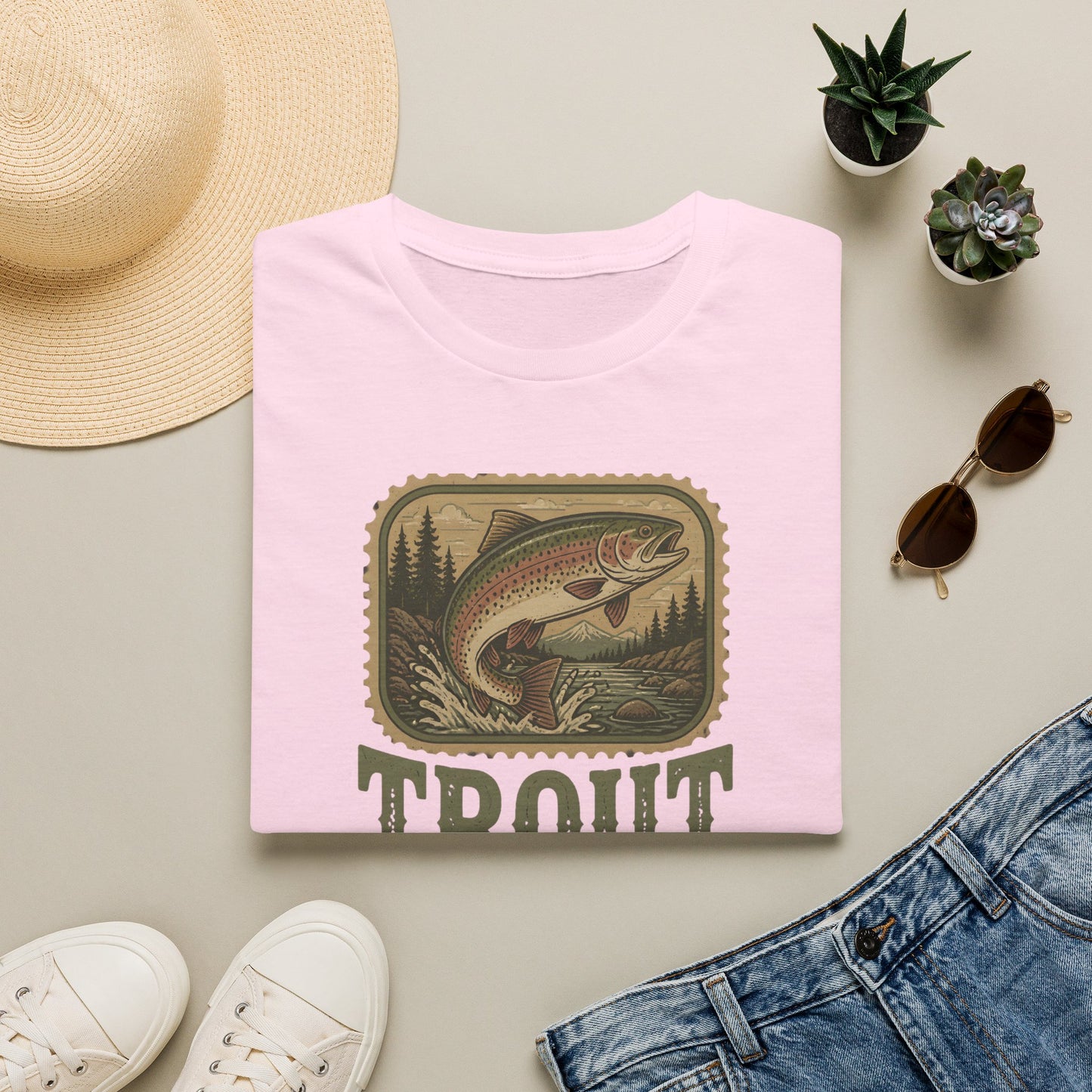 Trout Fishing Outdoors Nature River Mountain Wildlife T-Shirt