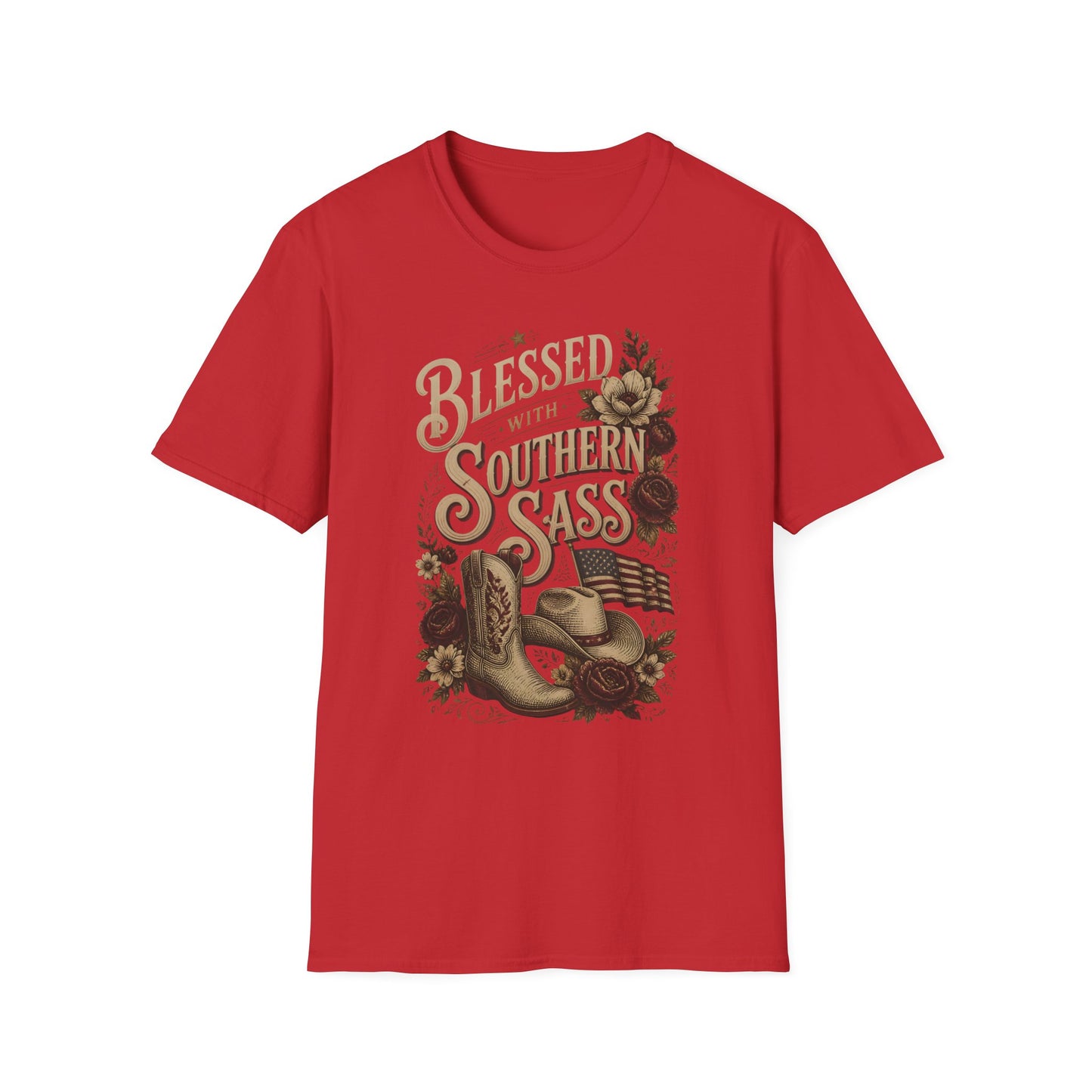 Blessed With Southern Sass Cowboy Boots Hat Flag T-Shirt