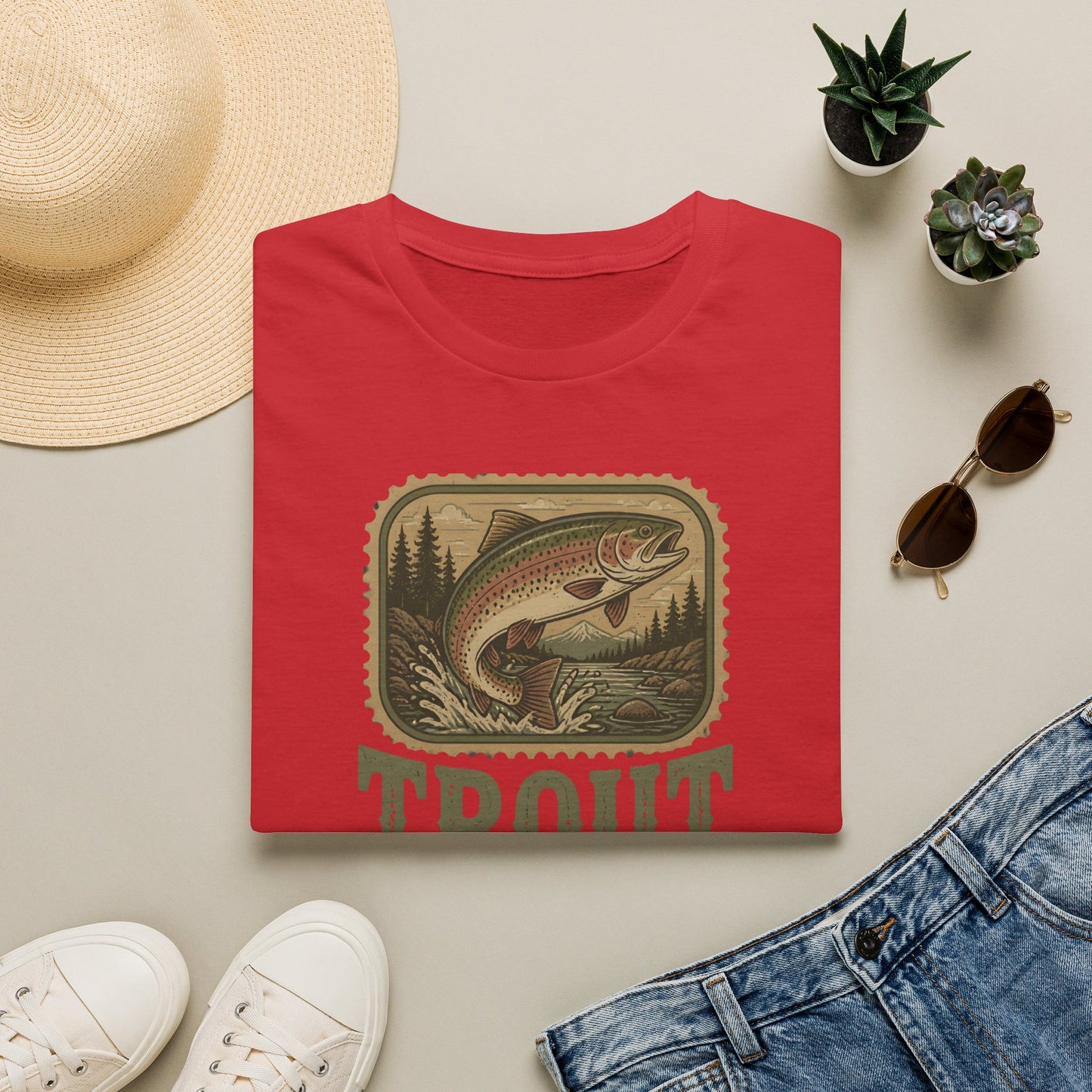 Trout Fishing Outdoors Nature River Mountain Wildlife T-Shirt