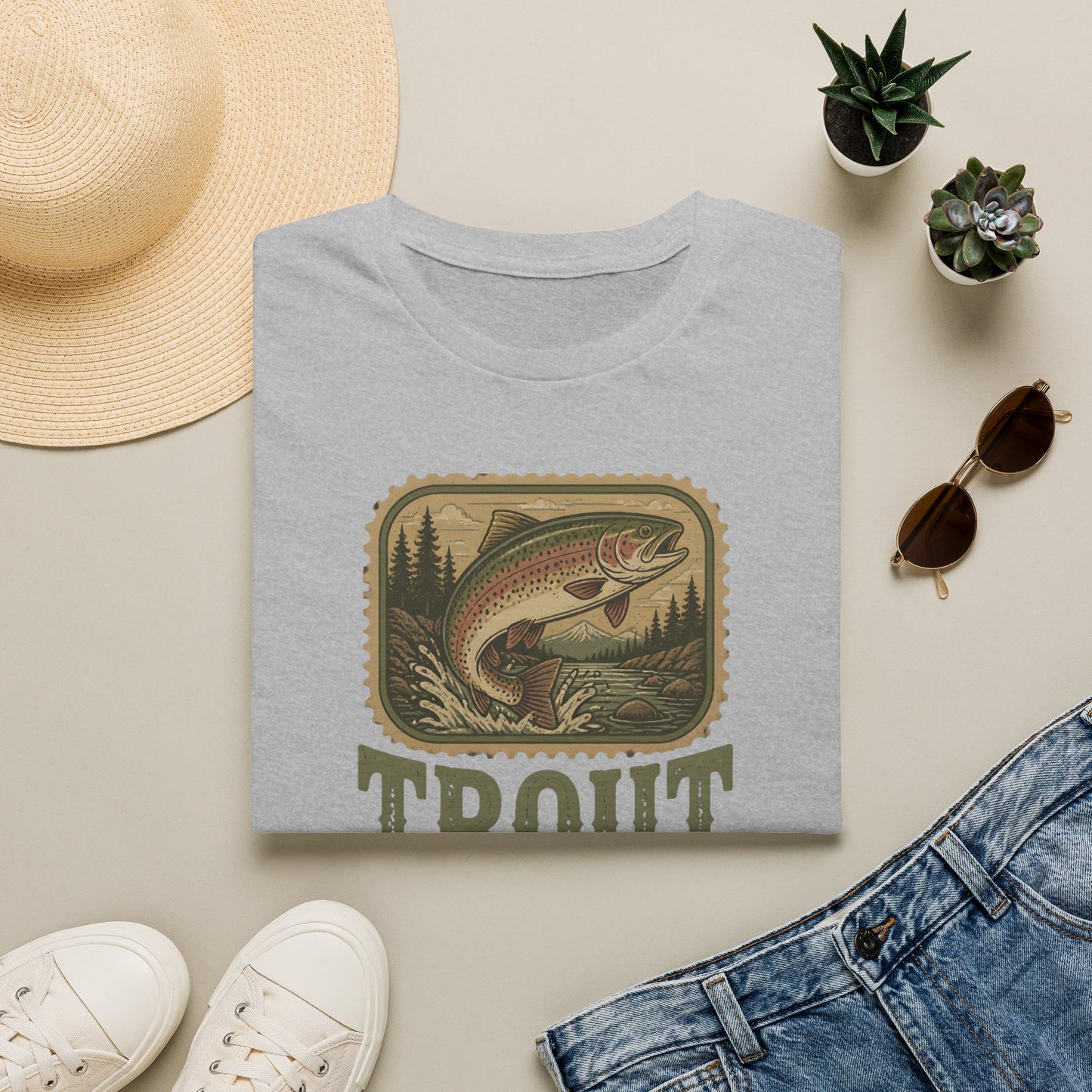 Trout Fishing Outdoors Nature River Mountain Wildlife T-Shirt