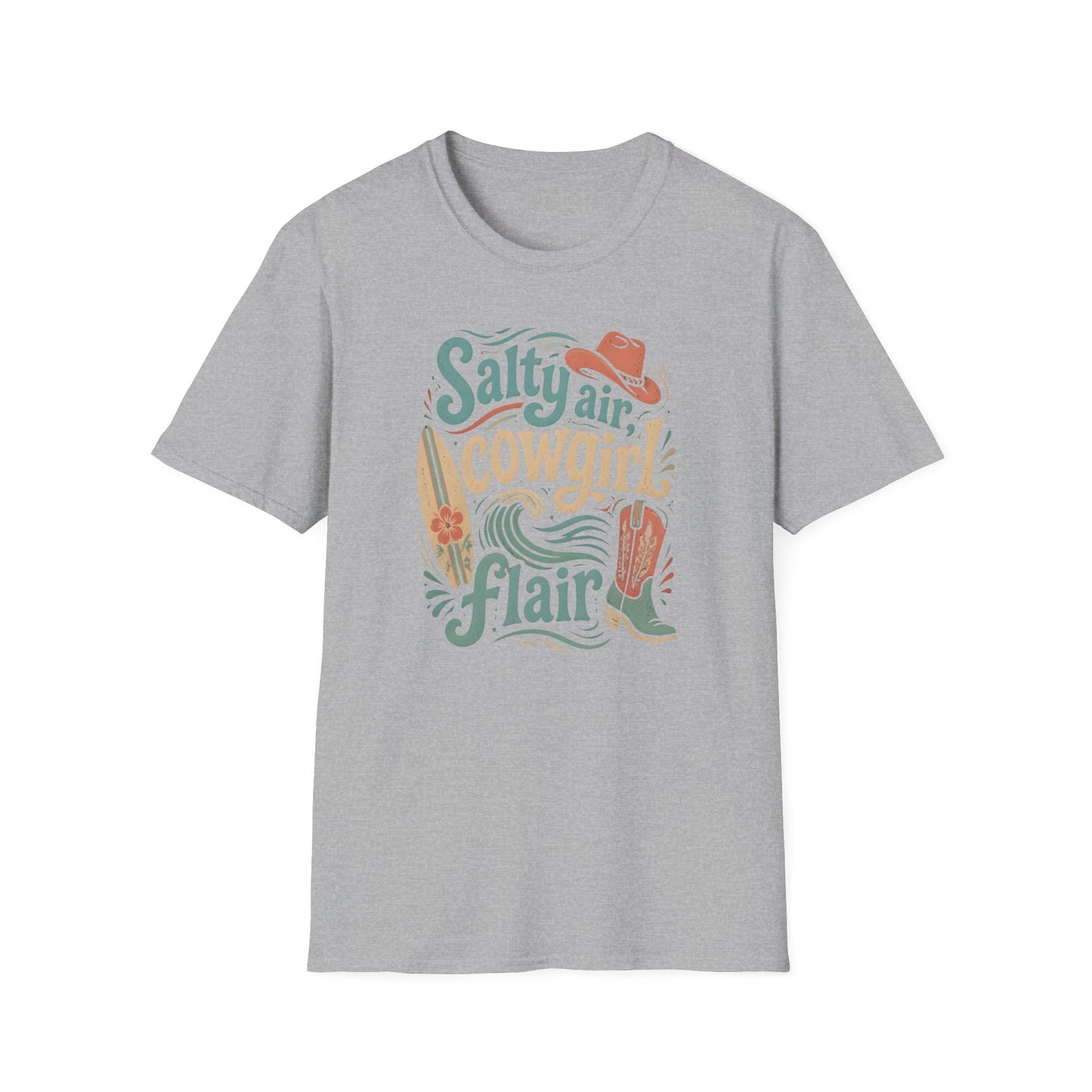 Salty Air Cowgirl Surfing Beach Western Boots Hat T-Shirt