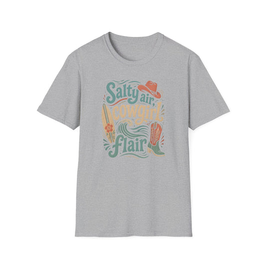 HomeGrown South Salty Air Cowgirl Surfing Beach Western Boots Hat T-Shirt - Premium Graphic Tee View 2