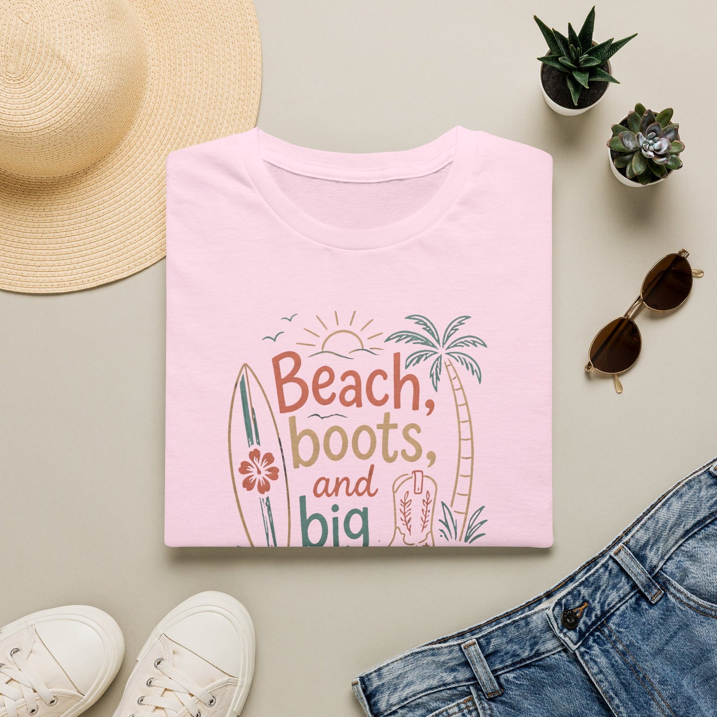 Beach Boots Big Dreams Surf Palm Tree Summer Vacation T-Shirt