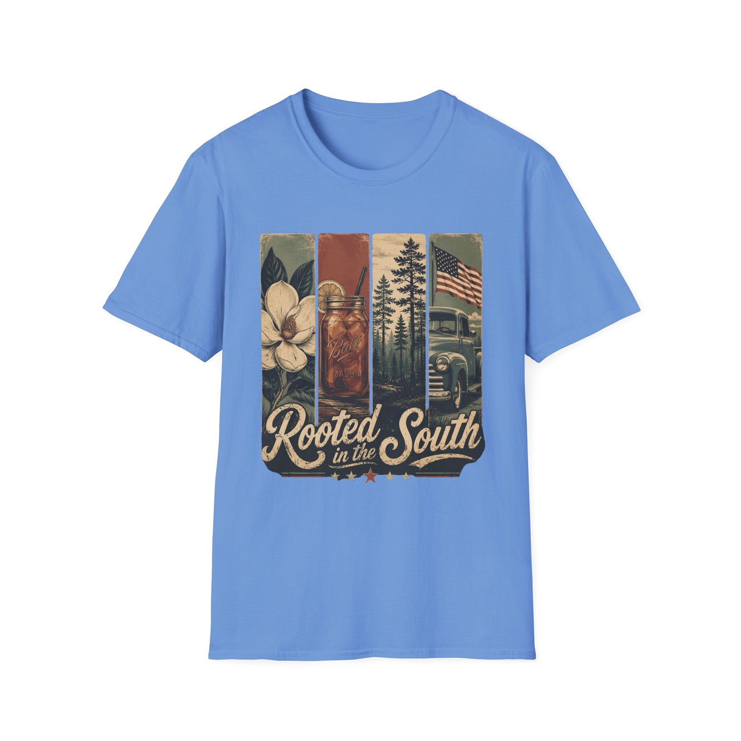 Rooted South Vintage Mason Jar Magnolia Flag T-Shirt