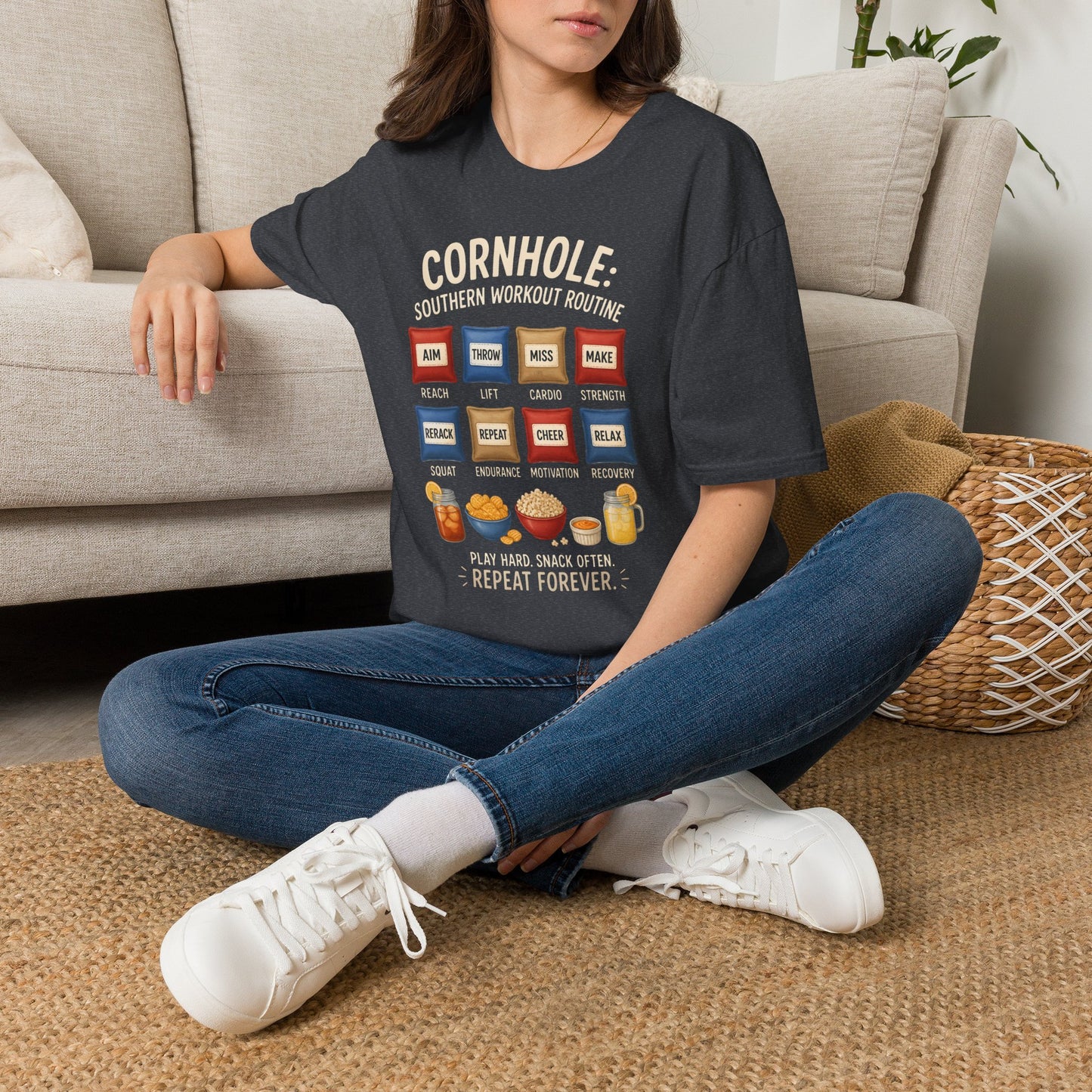 Cornhole Southern Workout Routine Play Hard Snack Often T-Shirt