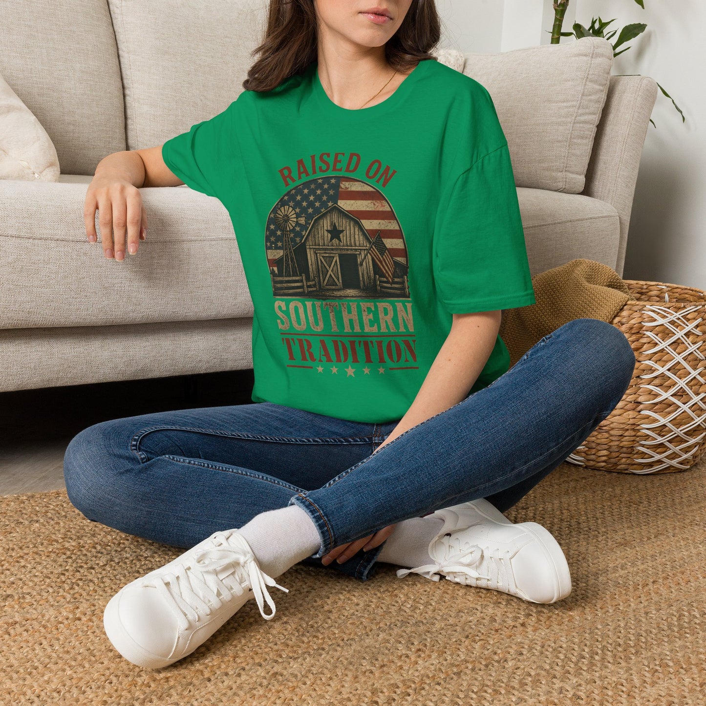 Raised On Southern Tradition Vintage Barn Flag T-Shirt