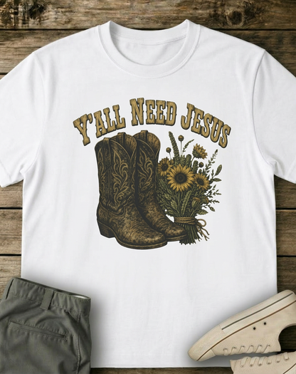 I'll Need Jesus Cowboy Western Faith T-Shirt - HomeGrown South Graphic Tee (View 1)