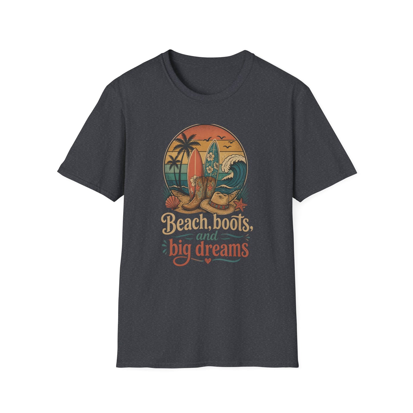 Beach Boots Surfing Big Dreams Summer Vacation Ocean T-Shirt