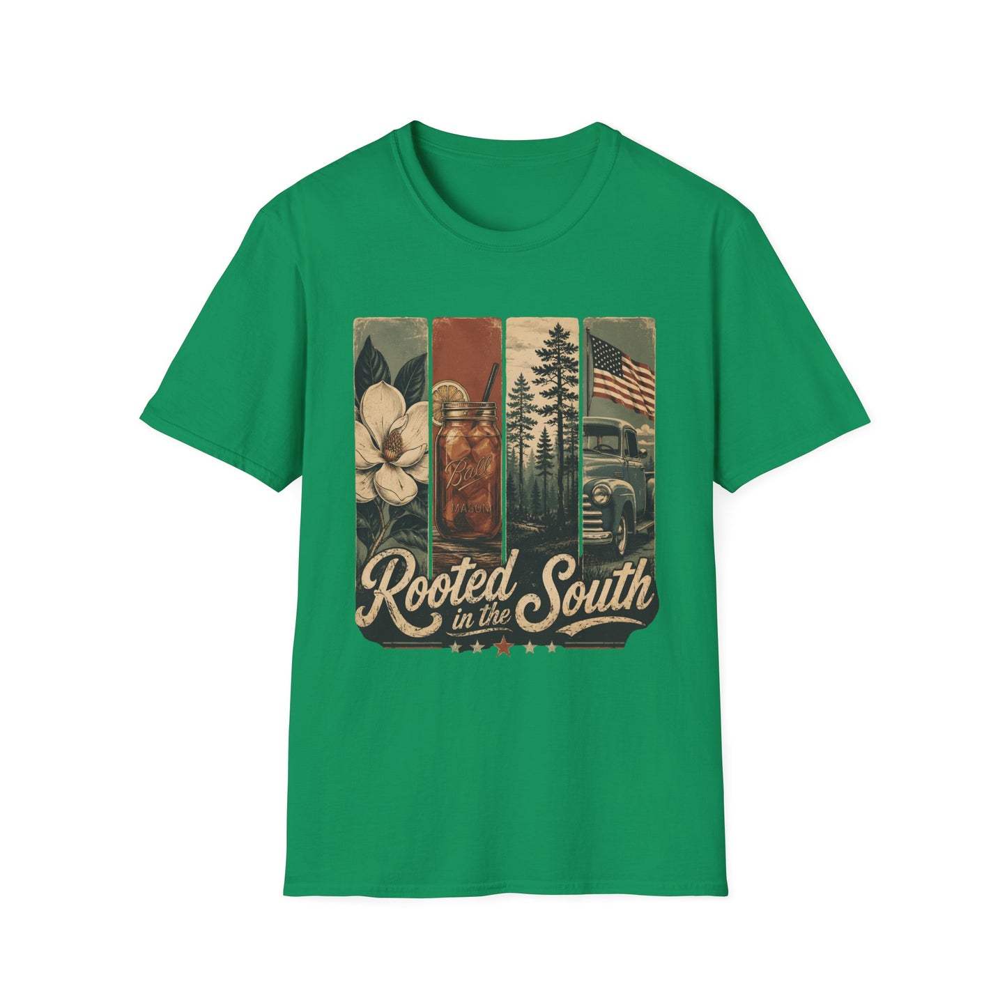 Rooted South Vintage Mason Jar Magnolia Flag T-Shirt