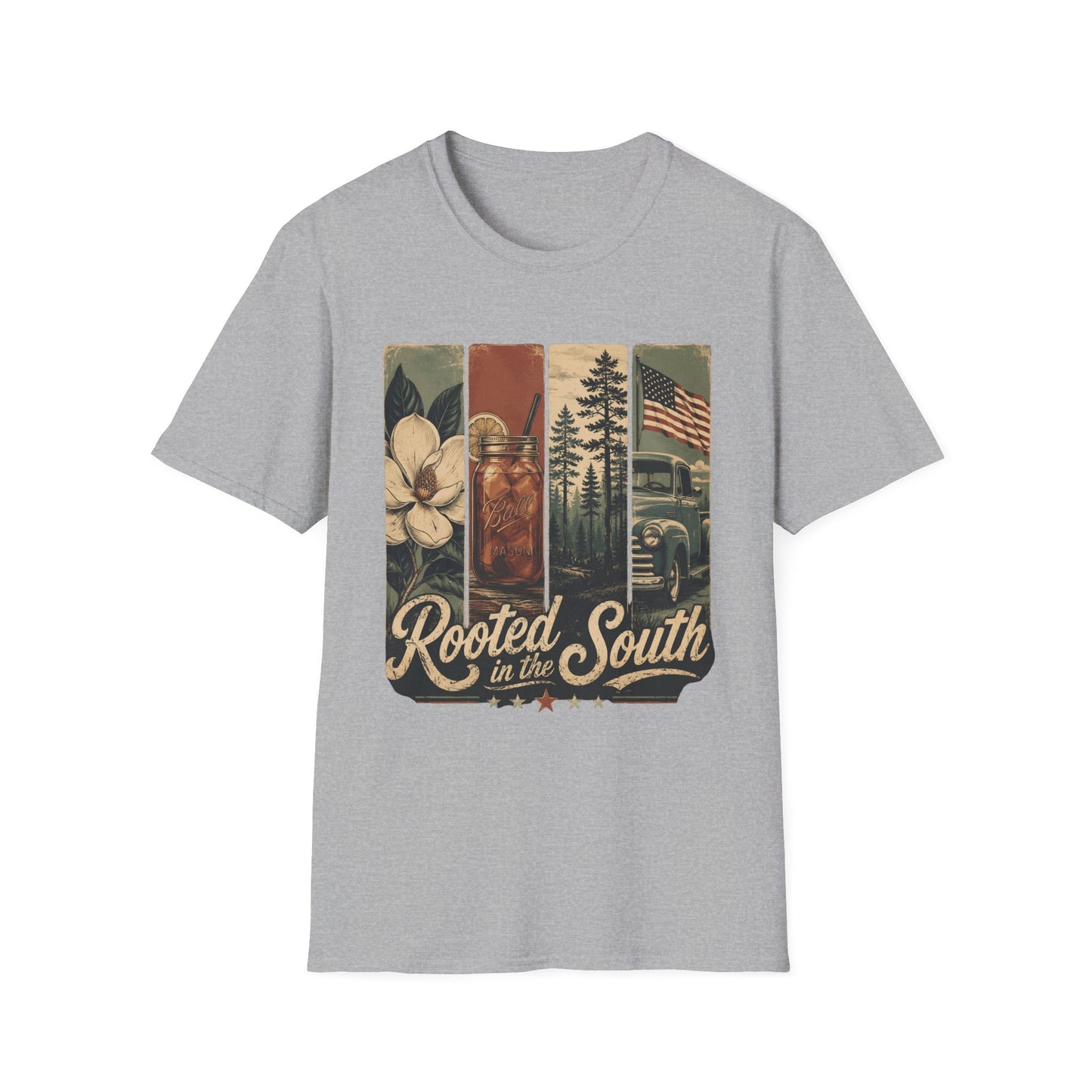 Rooted South Vintage Mason Jar Magnolia Flag T-Shirt