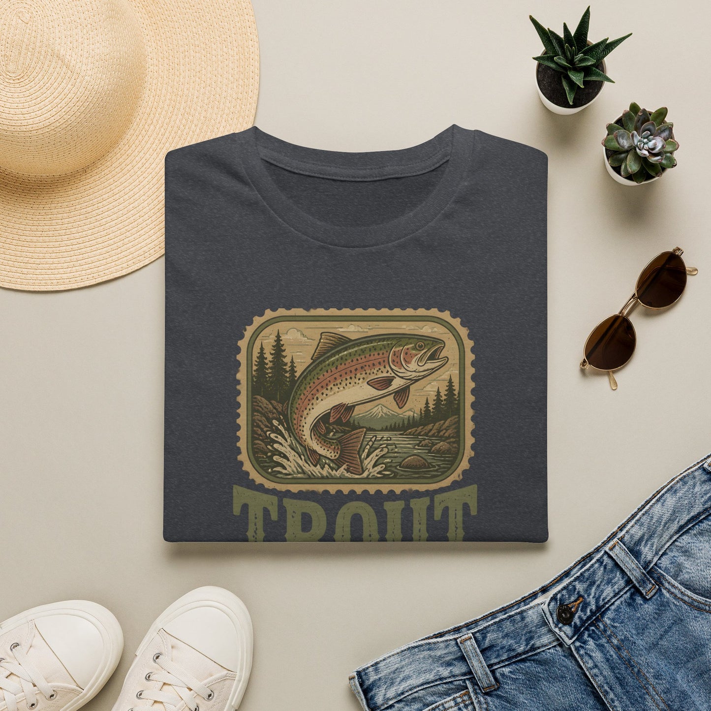 Trout Fishing Outdoors Nature River Mountain Wildlife T-Shirt