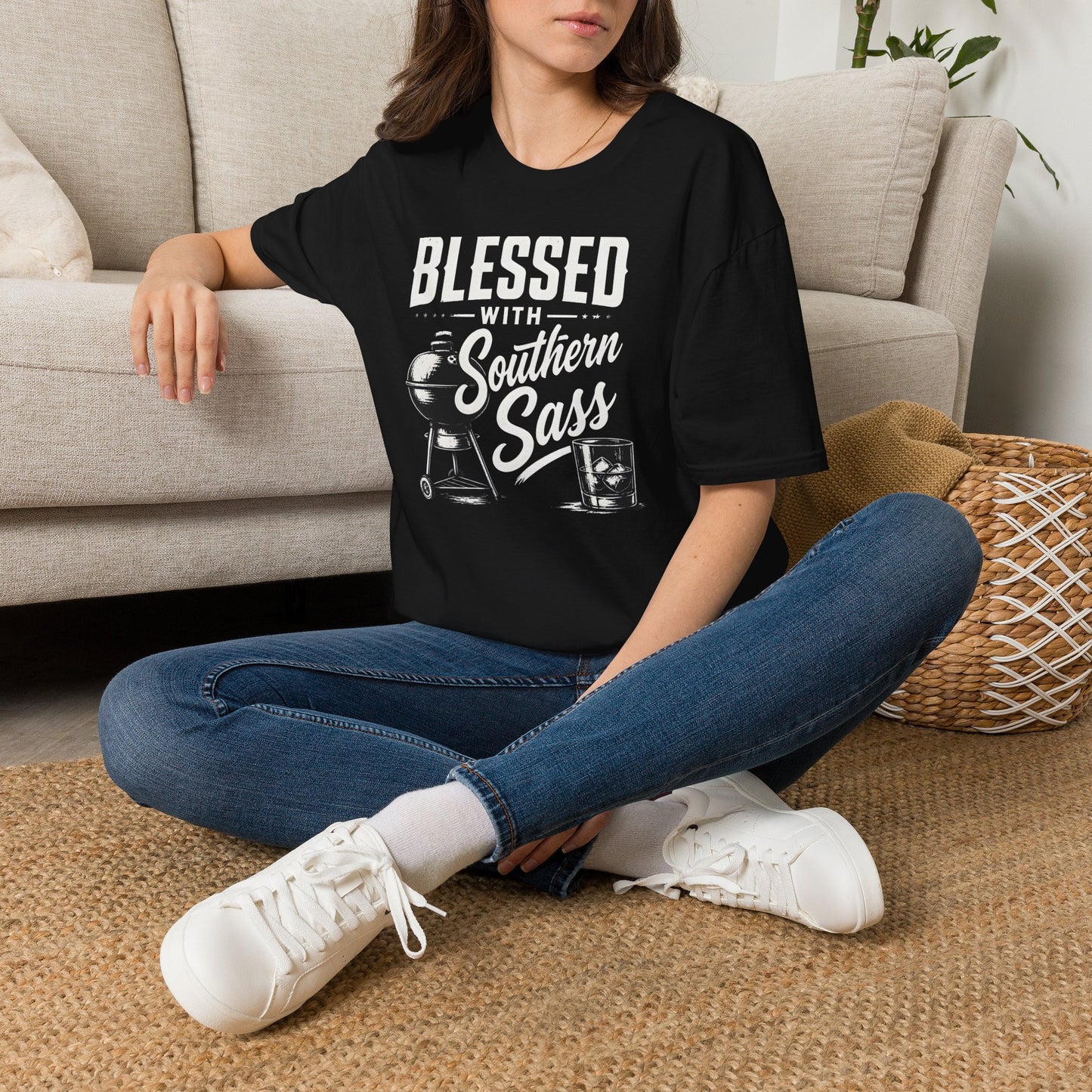 Blessed With Southern Sass BBQ Grill Whiskey T-Shirt