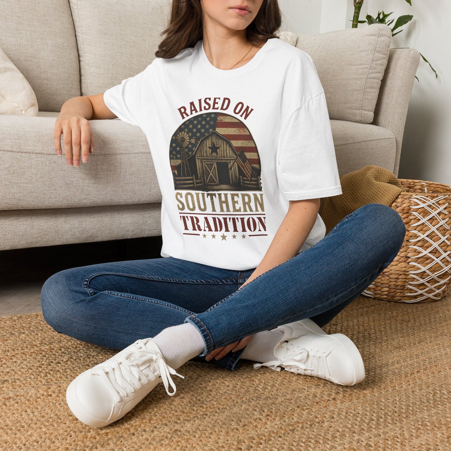 Raised On Southern Tradition Vintage Barn Flag T-Shirt