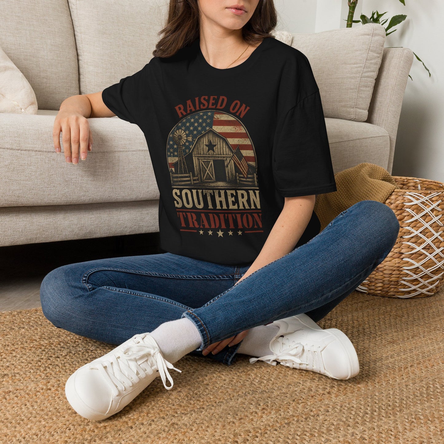 Raised On Southern Tradition Vintage Barn Flag T-Shirt