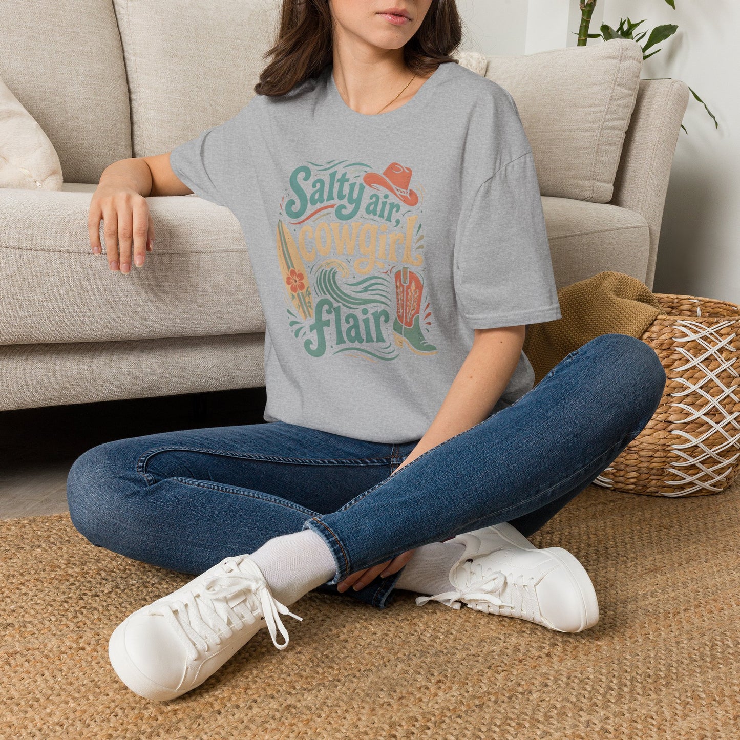 Salty Air Cowgirl Surfing Beach Western Boots Hat T-Shirt