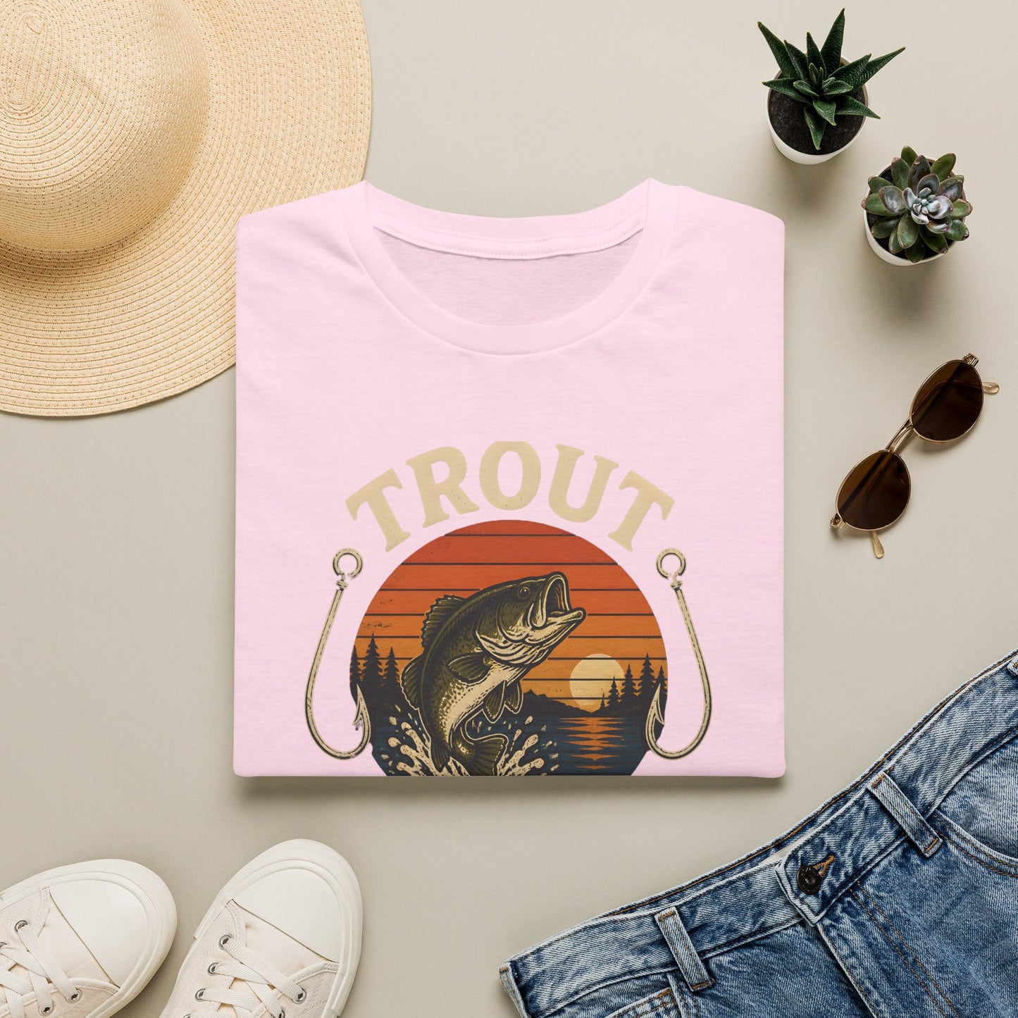 Trout Fishing Outdoors Bass Angler Fisherman Nature Sunset T-Shirt