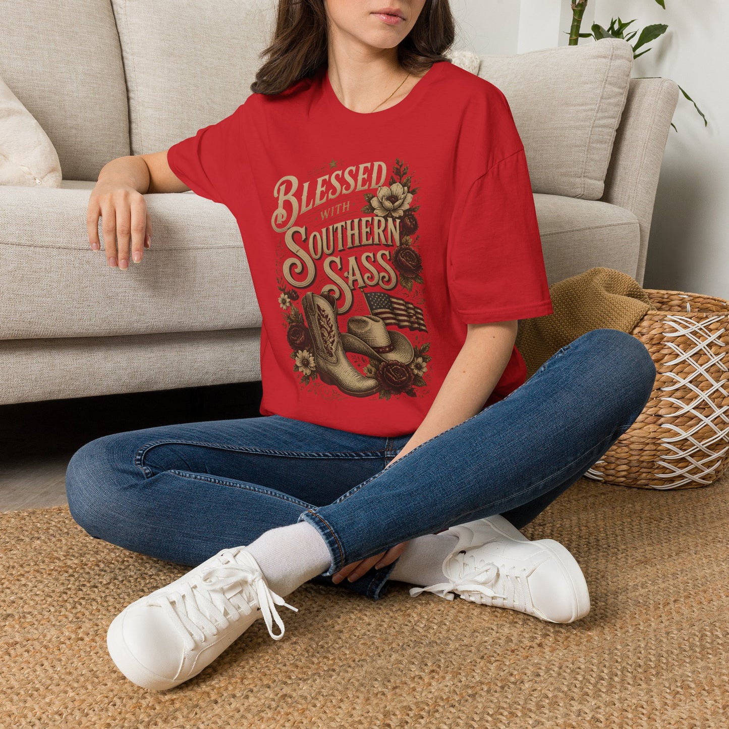 Blessed With Southern Sass Cowboy Boots Hat Flag T-Shirt