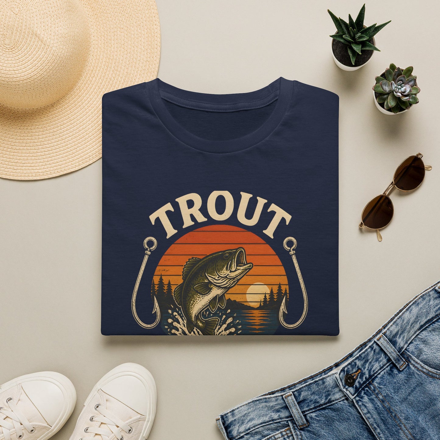 Trout Fishing Outdoors Bass Angler Fisherman Nature Sunset T-Shirt